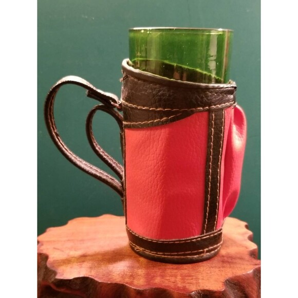 Vintage 19th Hole Mini Leather Golf Bag Glass 10oz 6"X2.5" Diameter Barware - Picture 3 of 4
